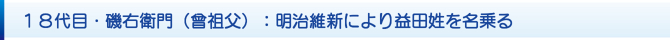 18代目・磯右衛門(曾祖父):明治維新により益田姓を名乗る 18代目・磯右衛門(曾祖父):明治維新により益田姓を名乗る
