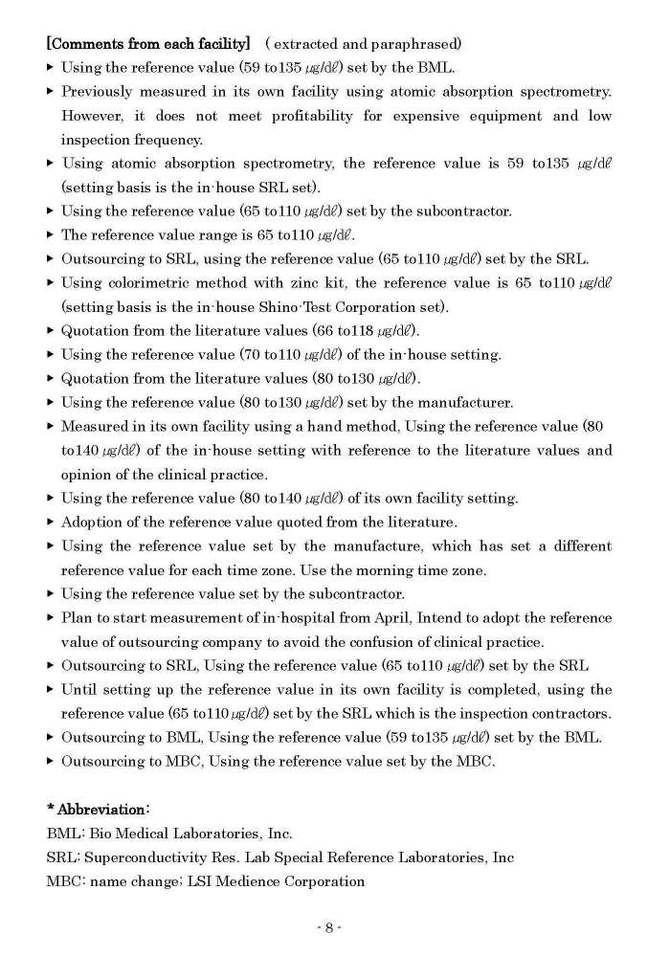 Establishment of Reference Values of Serum Zinc Level